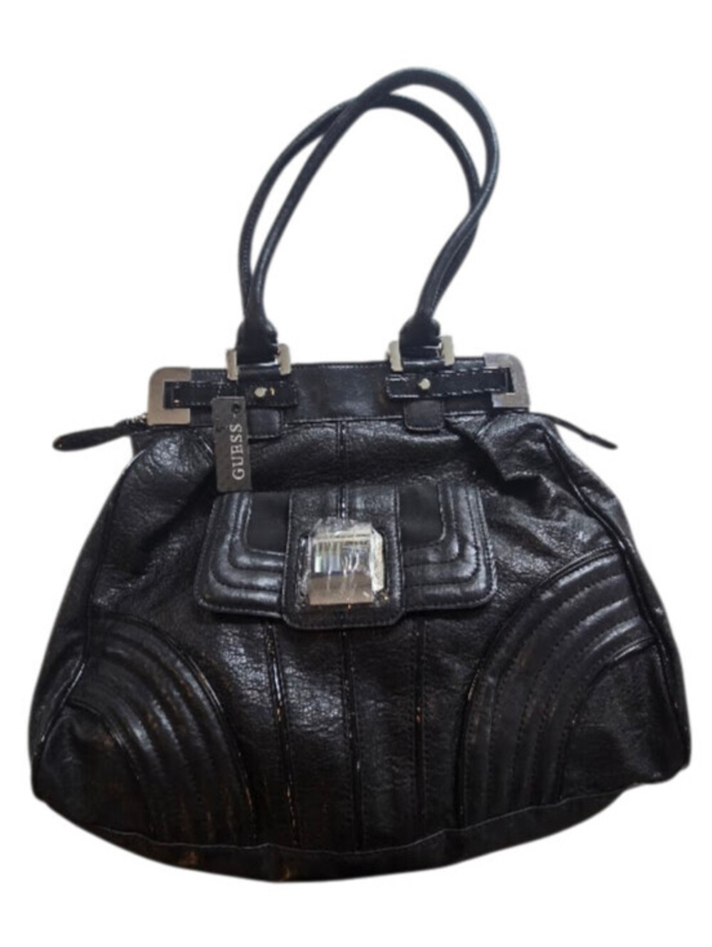 Guess Large Lara Satchel Purse Handbag Bag Black 2 Handles PE323325 NWT